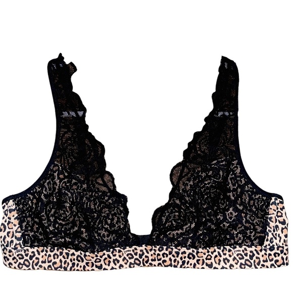 Victoria’s Secret PINK Unlined Plunge Bralette Lace Bra Black Animal Print M - Picture 5 of 10